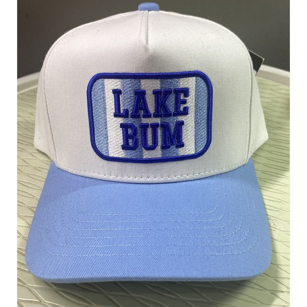 C.C Women LAKE BUM Embroidered Trucker Snapback Baseball Cap Hat White/Blue NWT